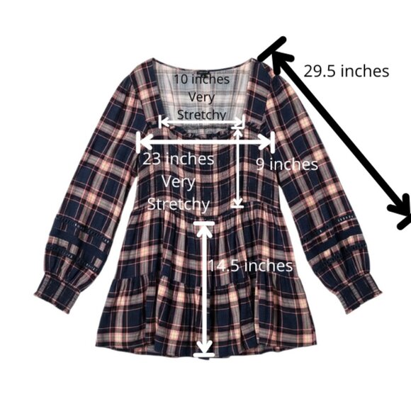 Torrid Babydoll w/ Lace Insert Smocked Tiered Top Blue/Pink Plaid SZ 4 ( 26) EUC - Picture 7 of 8